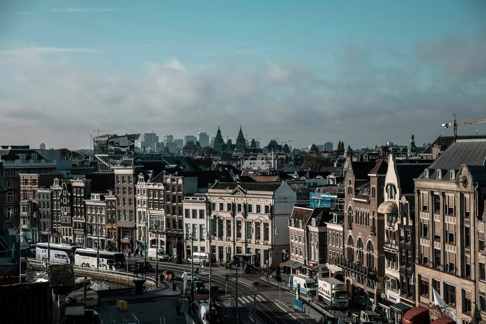 Amsterdam canal houses along the waterfront