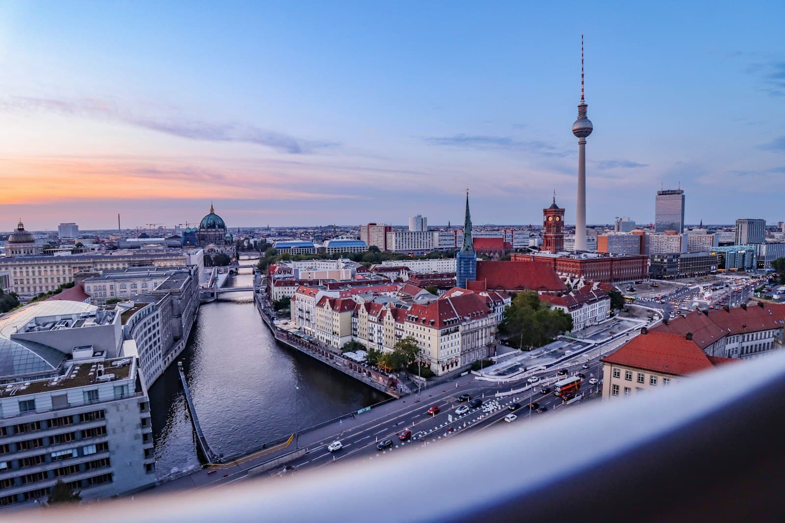 Berlin at sunset with the Spree and the television tower