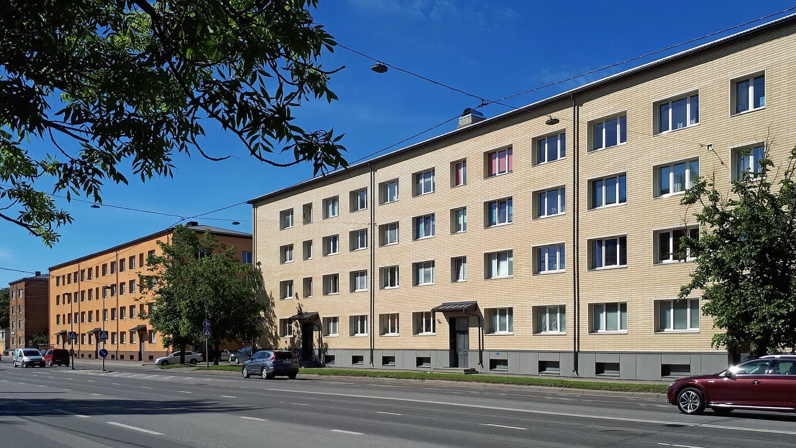 Mid-century brick apartment blocks along Endla street in Kristiine.