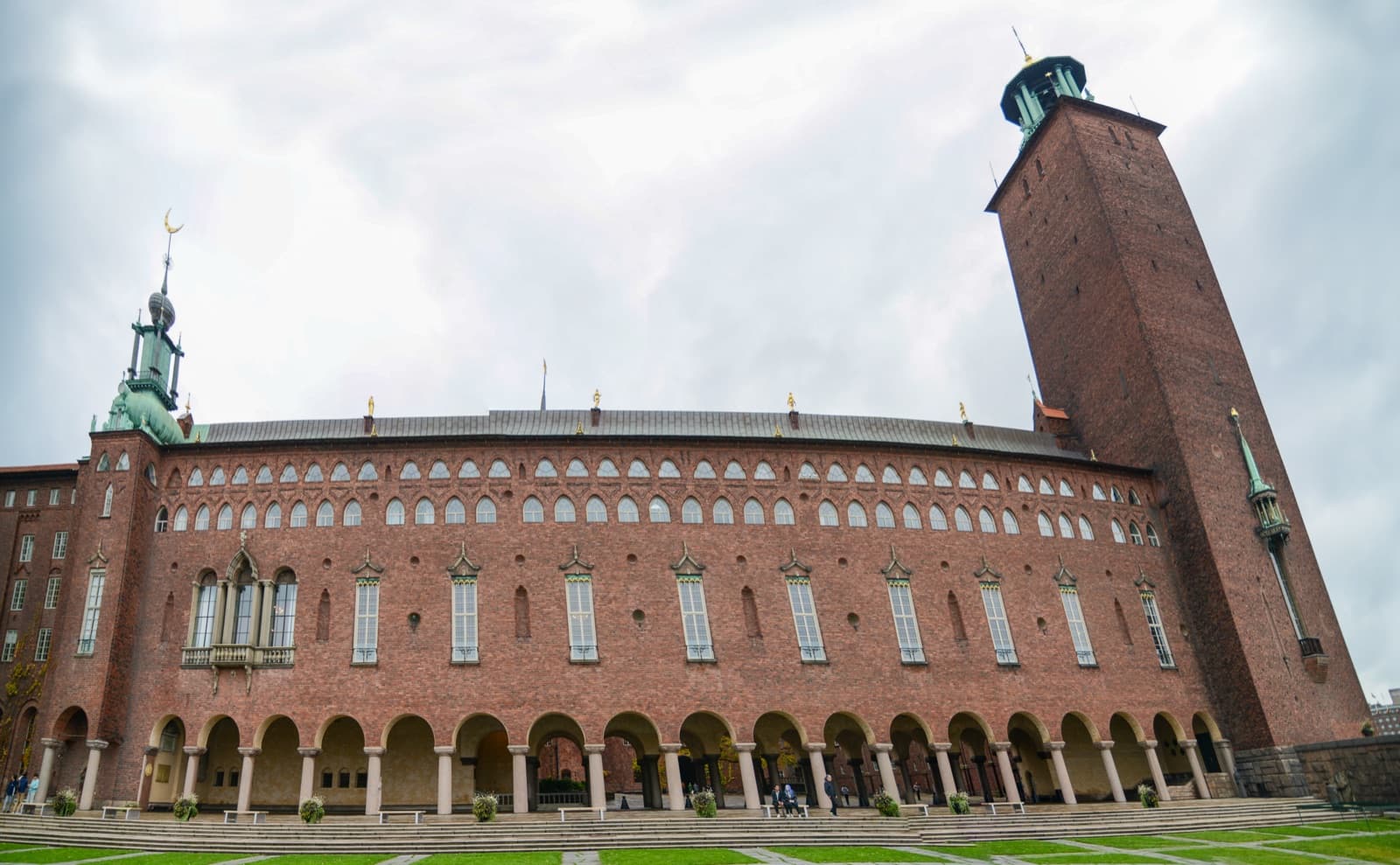 Stockholm City Hall (Stadshuset) on the eastern tip of Kungsholmen, seen from across the water.
