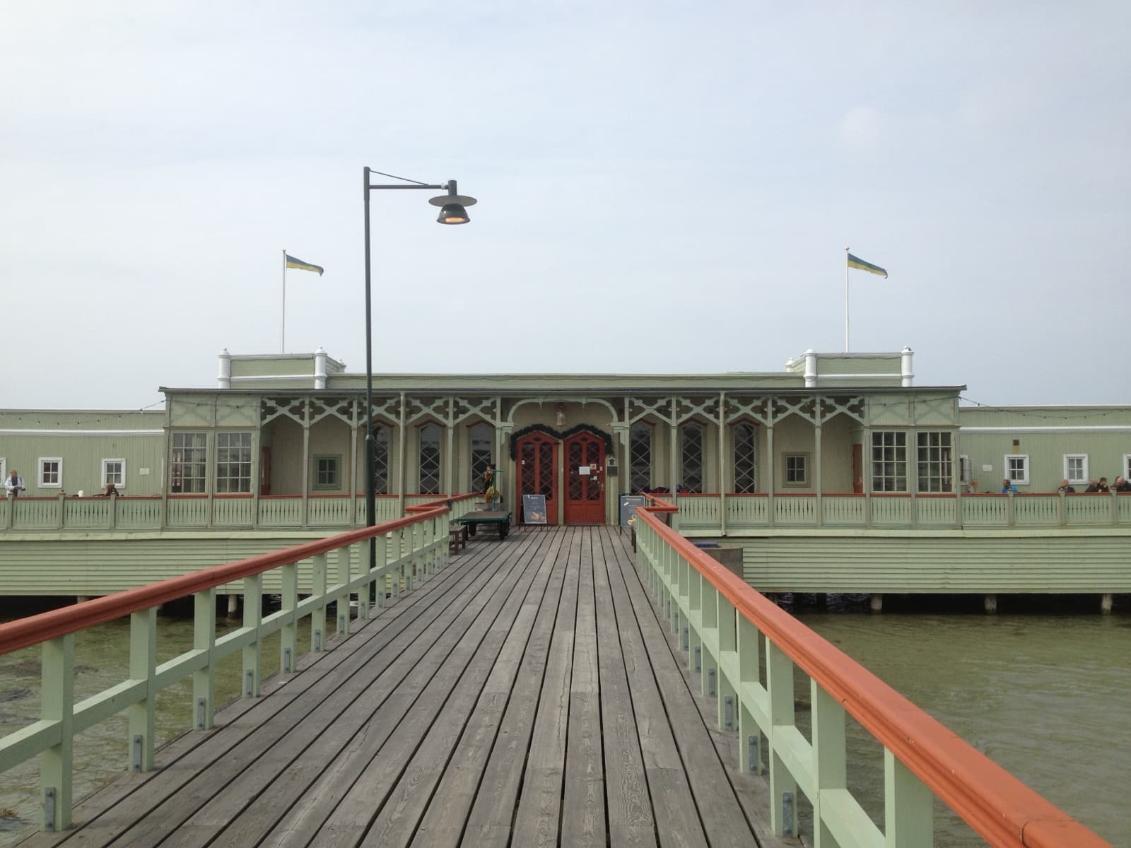 The pier leading to Ribersborgs kallbadhus open-air bathhouse on the seafront at Ribersborg in Malmö, Sweden.