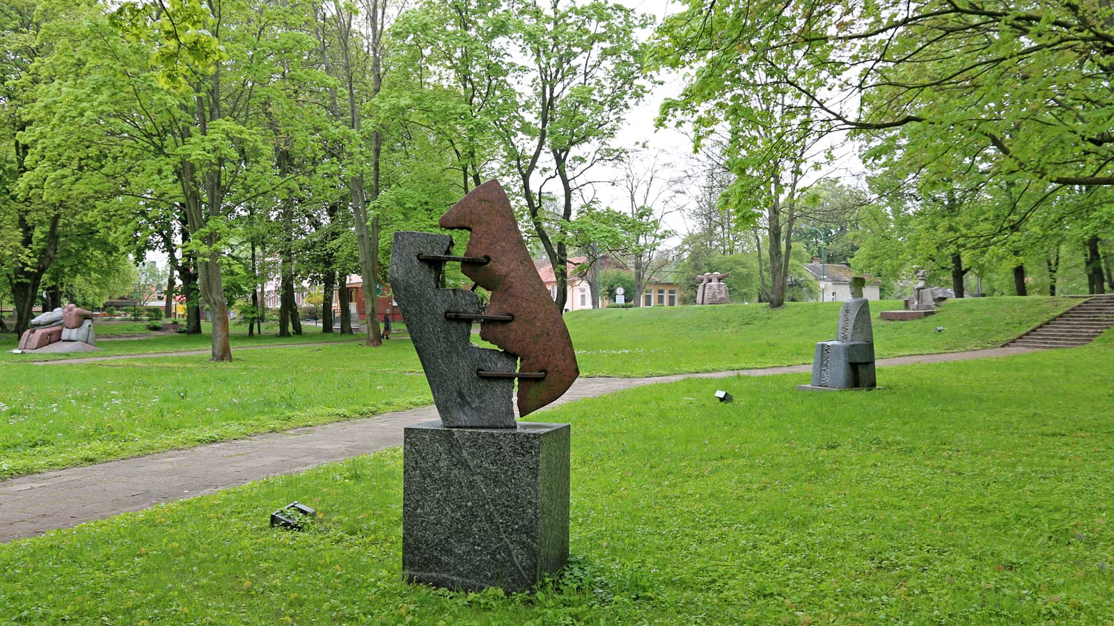 Granite sculptures on the lawns of the Sculpture Park in Klaipėda Naujamiestis