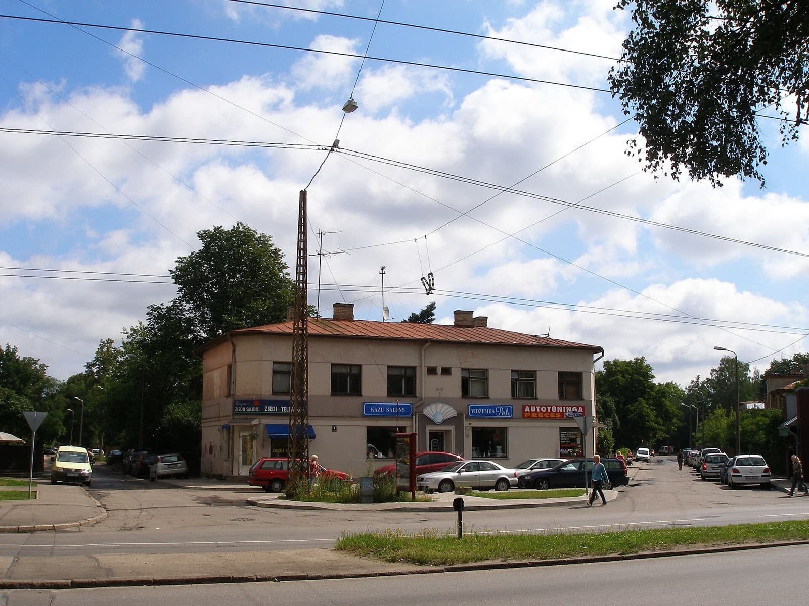 A 1930s corner building with local shops on Lielvārdes iela in the interwar Teika district.