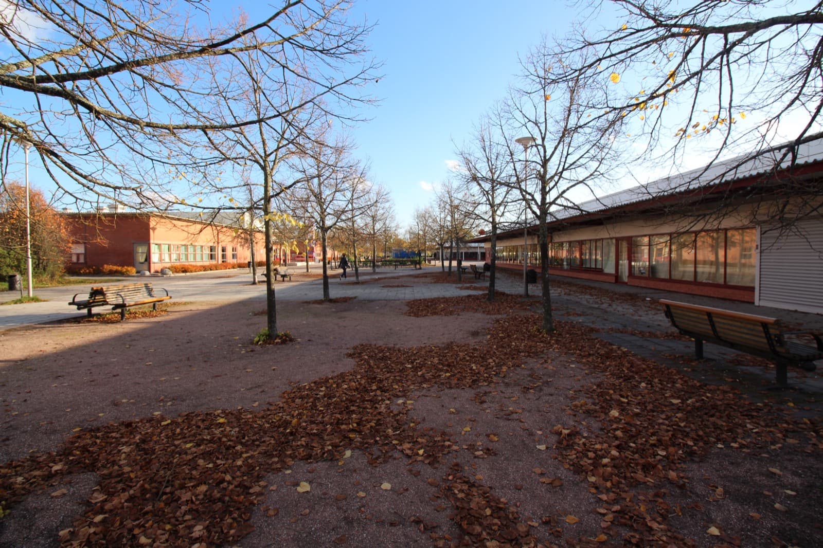 Bäckby torg and its surrounding 1970s residential housing blocks in the Bäckby district on the western edge of Västerås, Sweden.