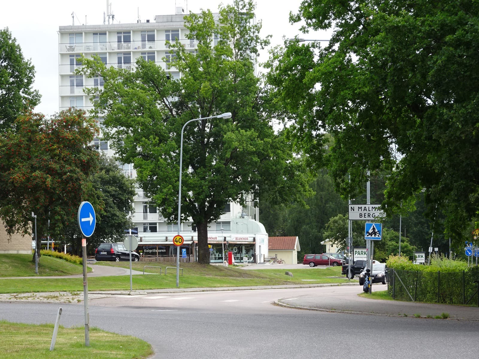 Residential apartment blocks and green space in the Malmaberg district of Västerås, Sweden.