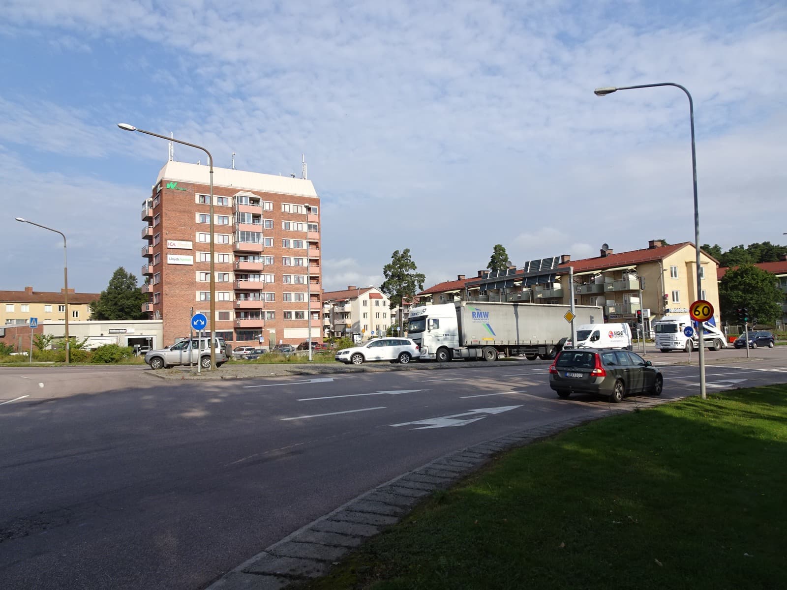 A residential view in the Skallberget district of Västerås, Sweden, with mid-20th-century apartment blocks on the low rise the area is named for.